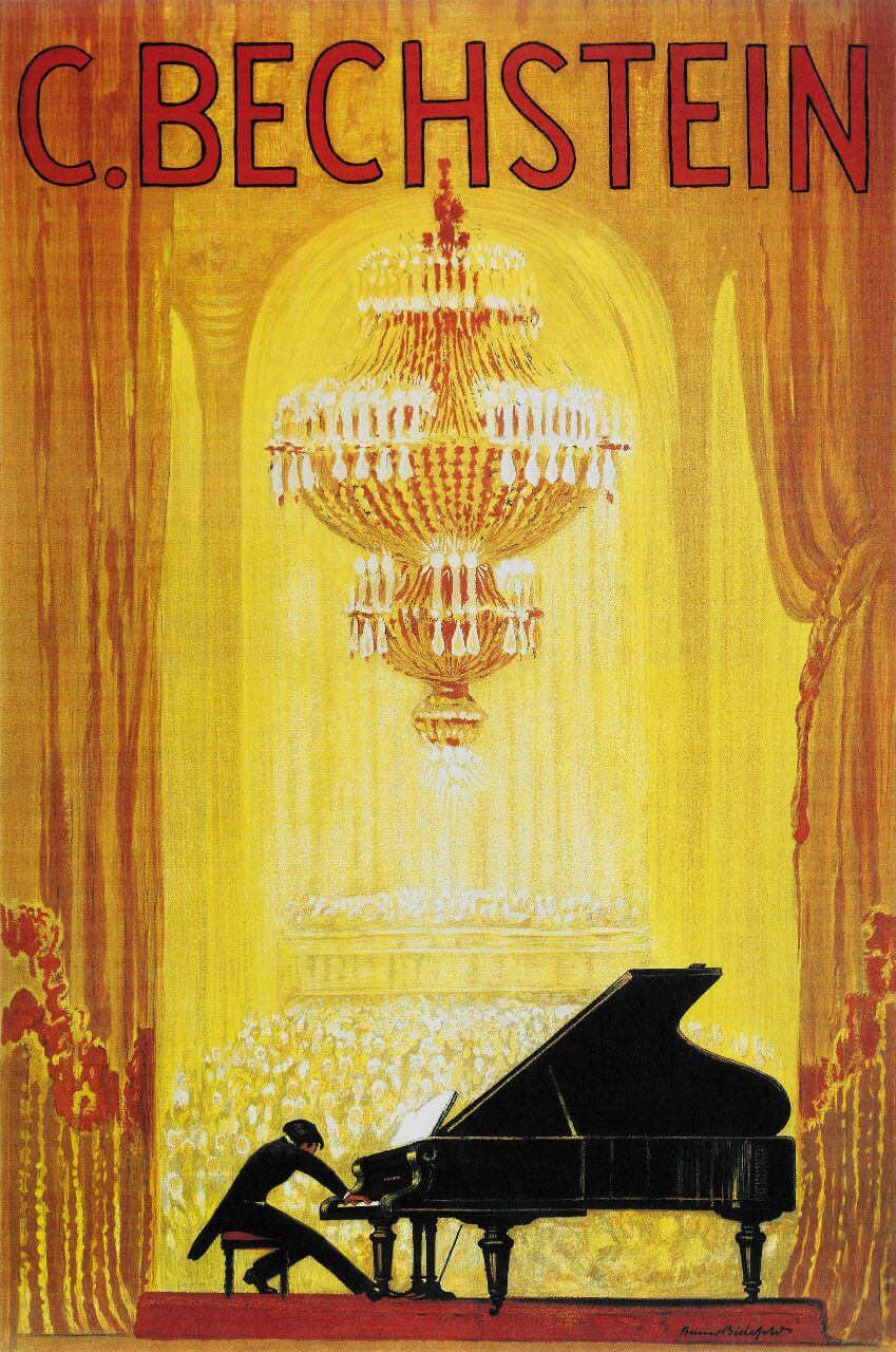 پوستر شرکت آلمانی سی. بِک‌اشتاین در اوایل دهه ۱۹۲۰ میلادی برای تبلیغ پیانوی مدل «رویال گراند»